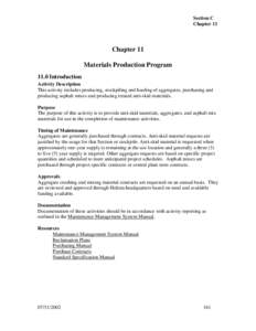 Section C Chapter 11 Chapter 11 Materials Production Program 11.0 Introduction