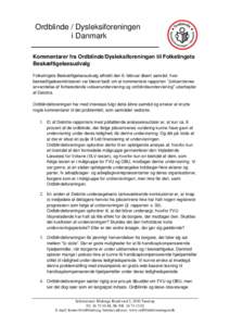 Kommentarer fra Ordblinde Dysleksiforeningen i Danmark vedr. FVU og OBU undervisning