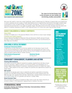 The vision for the Best Babies Zone is that all babies are born healthy and into thriving, healthy communities. JUNE 2014 We know that health is more than simply healthcare; health is determined by a lifetime of opportun