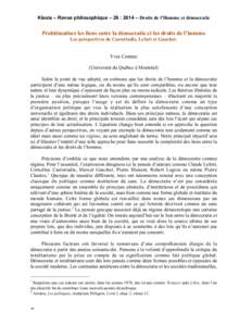 Yves Couture - Problématiser les liens entre la démocratie et les droits de l’homme. Les perspectives de Castoriadis, Lefort et Gauchet