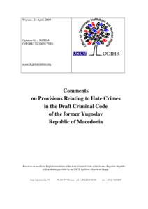 Warsaw, 23 April, 2009  Opinion-Nr.: HCRIMfYROM[removed]TND) www.legislationline.org