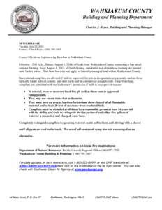 WAHKIAKUM COUNTY Building and Planning Department Charles J. Beyer, Building and Planning Manager NEWS RELEASE Tuesday, July 29, 2014