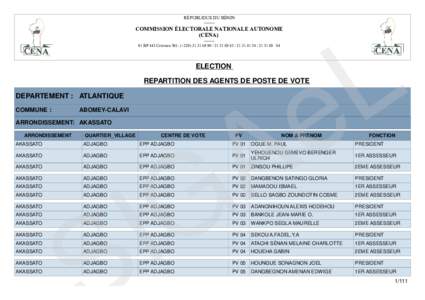 RÉPUBLIQUE DU BÉNINCOMMISSION ÉLECTORALE NATIONALE AUTONOME (CENA) -------