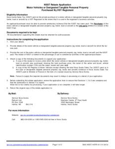 NSST Rebate Application Motor Vehicles or Designated Tangible Personal Property Purchased By HST Registrant Eligibility Information Nova Scotia Sales Tax (NSST) paid on the private purchase of a motor vehicle or designat