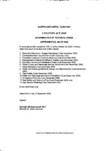 f  AUSTRALIAN CAPITAL TERRITORY UTILITIES ACT 2000 DETERMINATION OF TECHNICAL CODES