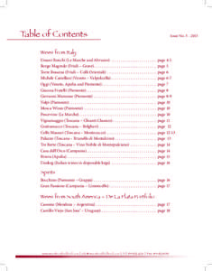 Table of Contents  Issue No[removed]Wines from Italy Umani Ronchi (Le Marche and Abruzzo) .  .  .  .  .  .  .  .  .  .  .  .  .  .  .  .  .  .  .  .  .  .  .  .  . page 4-5