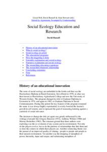 Lloyd Fell, David Russell & Alan Stewart (eds) Seized by Agreement, Swamped by Understanding Social Ecology Education and Research David Russell