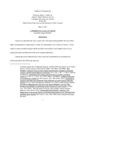 Outline of Testimony by Professor John C. Coffee, Jr. Adolf A. Berle Professor of Law Columbia University Law School before the Third Circuit Task Force on the Selection of Class Counsel