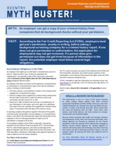 Criminal Histories and Employment Background Checks REENTRY  MYTH BUSTER!