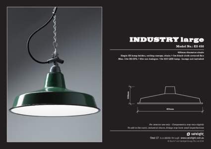 INDUSTRY large Model No.: ES 450 450mm diameter shade Single ES lamp holder, ceiling canopy, chain + 2m black cloth covered flex  200mm