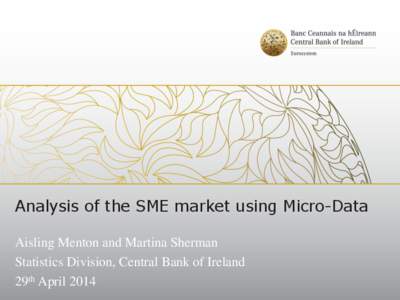 Analysis of the SME market using Micro-Data Aisling Menton and Martina Sherman Statistics Division, Central Bank of Ireland 29th April 2014  Introduction