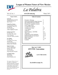 League of Women Voters of New Mexico  La Palabra Vol. 62, No. 3 League Contacts LWVNM