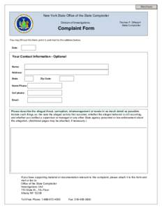 Print Form  New York State Office of the State Comptroller Investigations Unit Division of Investigations