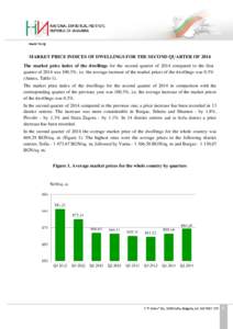 MARKET PRICE INDICES OF DWELLINGS FOR THE SECOND QUARTER OF 2014 The market price index of the dwellings for the second quarter of 2014 compared to the first quarter of 2014 was 100.3%, i.e. the average increase of the m