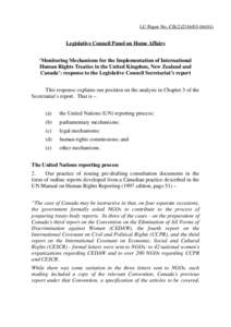 LC Paper No. CB[removed])  Legislative Council Panel on Home Affairs ‘Monitoring Mechanisms for the Implementation of International Human Rights Treaties in the United Kingdom, New Zealand and Canada’: respons