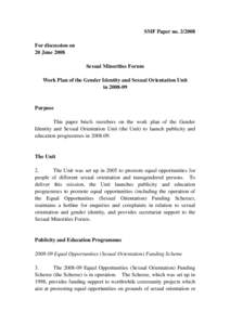 SMF Paper no[removed]For discussion on 20 June 2008 Sexual Minorities Forum Work Plan of the Gender Identity and Sexual Orientation Unit in[removed]