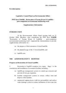 CB[removed])  For information Legislative Council Panel on Environmental Affairs PWP Item 5166DR – Restoration of Tseung Kwan O Landfills –