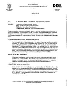 DEPARTMENT OF ENVIRONMENTAL QUALITY Huron Charter Township, Wayne County Drinking Water Revolving Fund (DWRF) Amended Environmental Assessment May 2014 I.