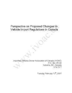 Perspective on Proposed Changes to Vehicle Import Regulations in Canada