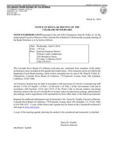 STATE OF CALIFORNIA - THE NATURAL RESOURCES AGENCY  EDMUND G. BROWN, JR., Governor COLORADO RIVER BOARD OF CALIFORNIA 770 FAIRMONT AVENUE, SUITE 100