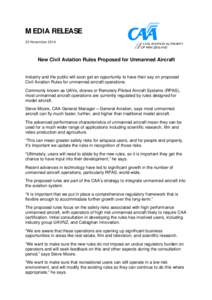 Media Release - New Civil Aviation Rules Proposed for Unmanned Aircraft