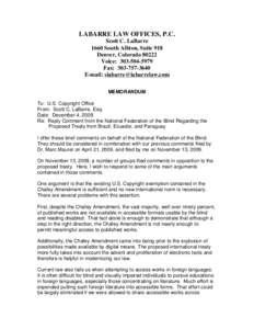 LABARRE LAW OFFICES, P.C. Scott C. LaBarre 1660 South Albion, Suite 918 Denver, Colorado[removed]Voice: [removed]Fax: [removed]