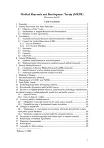 Medical Research and Development Treaty (MRDT) Discussion draft 41 Table of Contents 1 2