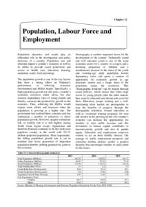 Chapter 12  Population, Labour Force and Employment Population dynamics and trends play an influential role in the development and policy