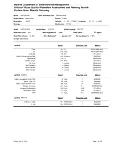 Indiana Department of Environmental Management Office of Water Quality-Watershed Assessment and Planning Branch Surface Water Results Summary SiteID:  LMG[removed]