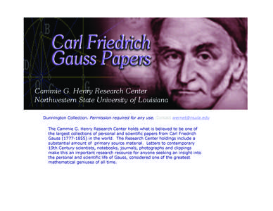 Carl Friedrich Gauss Papers, Cammie G. Henry Research Center