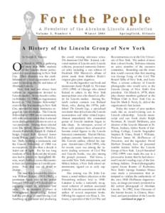 For the People A Newsletter of the Abraham Lincoln Association Volume 3, Number 4 Winter 2001