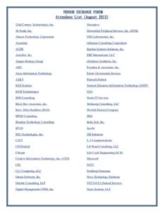 .VENDOR EXCHANGE FORUM Attendees List (August[removed]22nd Century Technologies, Inc. Disruptive