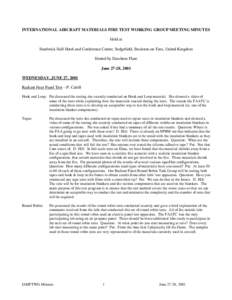 INTERNATIONAL AIRCRAFT MATERIALS FIRE TEST WORKING GROUP MEETING MINUTES Held at Hardwick Hall Hotel and Conference Center, Sedgefield, Stockton-on-Tees, United Kingdom Hosted by Darchem Flare June 27-28, 2001 WEDNESDAY,