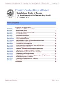 Modulkatalog Master of SciencePsychologie - Klin.Psychol.;Psy.th.u.G. - PO-VersionSeite 1 von 41 Friedrich-Schiller-Universität Jena Modulkatalog Master of Science