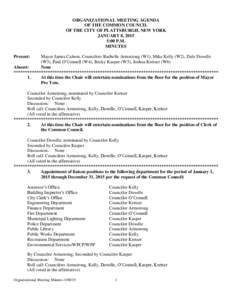 ORGANIZATIONAL MEETING AGENDA OF THE COMMON COUNCIL OF THE CITY OF PLATTSBURGH, NEW YORK JANUARY 8, 2015 5:00 P.M. MINUTES