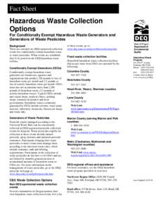 Fact Sheet  Hazardous Waste Collection Options For Conditionally Exempt Hazardous Waste Generators and Generators of Waste Pesticides