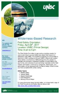 Wilderness-Based Research  $20 To register and pay for the course, please