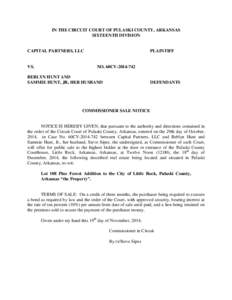 IN THE CIRCUIT COURT OF PULASKI COUNTY, ARKANSAS SIXTEENTH DIVISION CAPITAL PARTNERS, LLC  VS.