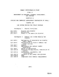 HAWAII ADMINISTRATIVE RULES TITLE 15 DEPARTMENT OF BUSINESS, ECONOMIC DEVELOPMENT, AND TOURISM SUBTITLE 14 HOUSING AND COMMUNITY DEVELOPMENT CORPORATION OF HAWAII