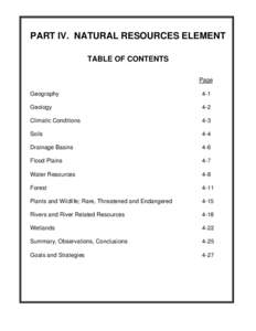 PART IV. NATURAL RESOURCES ELEMENT TABLE OF CONTENTS Page Geography  4-1