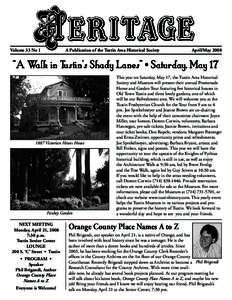 Volume 33 No 1	  A Publication of the Tustin Area Historical Society April/May 2008
