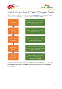 Revision: 1.5  User Guide: Applying for School Transport Online Apply for school transport for your children using our online portal. Get an instant preliminary assessment of your eligibility as you apply. Complete our o