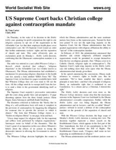 World Socialist Web Site  wsws.org US Supreme Court backs Christian college against contraception mandate