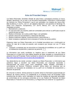 Aviso de Privacidad Íntegro Los Datos Personales, Sensibles (Estado de salud física y psicológica presente y/o futura, alergias, adicciones y en su caso, si se encuentra embarazada), Financieros y Patrimoniales (en ad