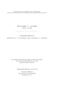 NATIONAL ACADEMY OF SCIENCES  RICHARD C. STARR 1924–1998  A Biographical Memoir by