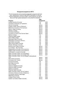 Recognized programs by NSTA This list represents science teacher preparation programs that have been recognized to meet the 2003 NSTA Standards for Science Teacher Preparation since fall of[removed]These programs are able 