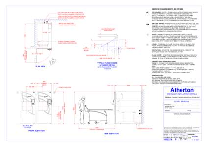 SERVICE REQUIREMENTS BY OTHERS COLD WATER - SUPPLY TO BE CONSTANTLY BETWEEN 200 & 500 KPA, MAXIMUM TEMPERATURE 25°C, TREATED IF OVER 2 PPMMMOL/L) HARDNESS, CHLORIDE FREE, COMPLETE WITH 15MM ISOLATING VALVE & BACK