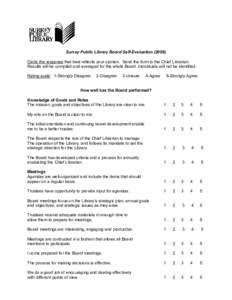 Surrey Public Library Board Self­Evaluation (2006)  Circle the response that best reflects your opinion.  Send the form to the Chief Librarian.  Results will be compiled and averaged for the