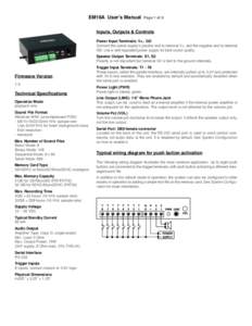 EM18A User’s Manual  Page 1 of 8 Inputs, Outputs & Controls Power Input Terminals: V+, GD