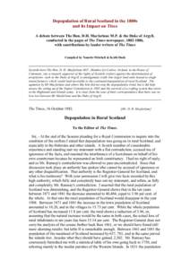 Depopulation of Rural Scotland in the 1800s and its Impact on Tiree A debate between The Hon. D.H. Macfarlane M.P. & the Duke of Argyll, conducted in the pages of The Times newspaper, , with contributions by lea